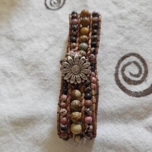 Bohemian Multicolor Beaded Wrap Bracelet with Floral Button